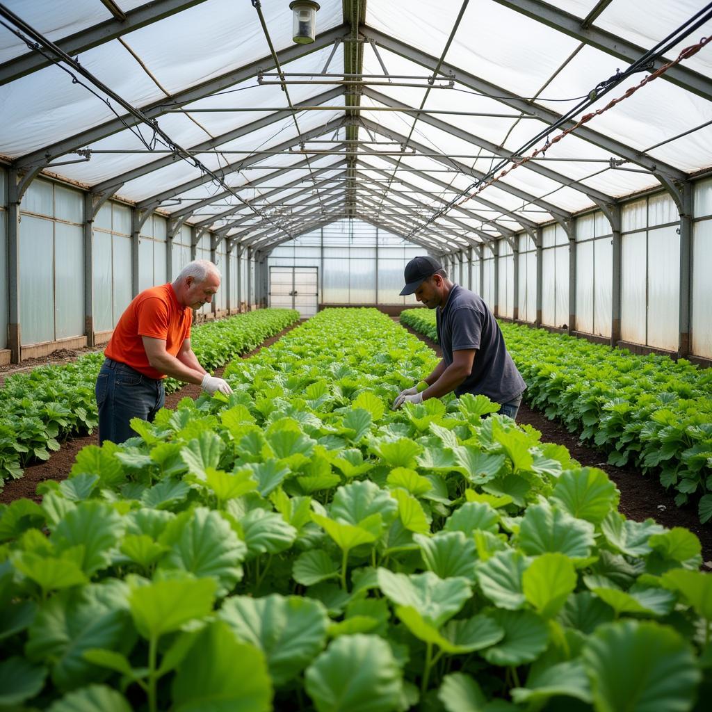 Farmers implementing climate-adaptive agricultural techniques