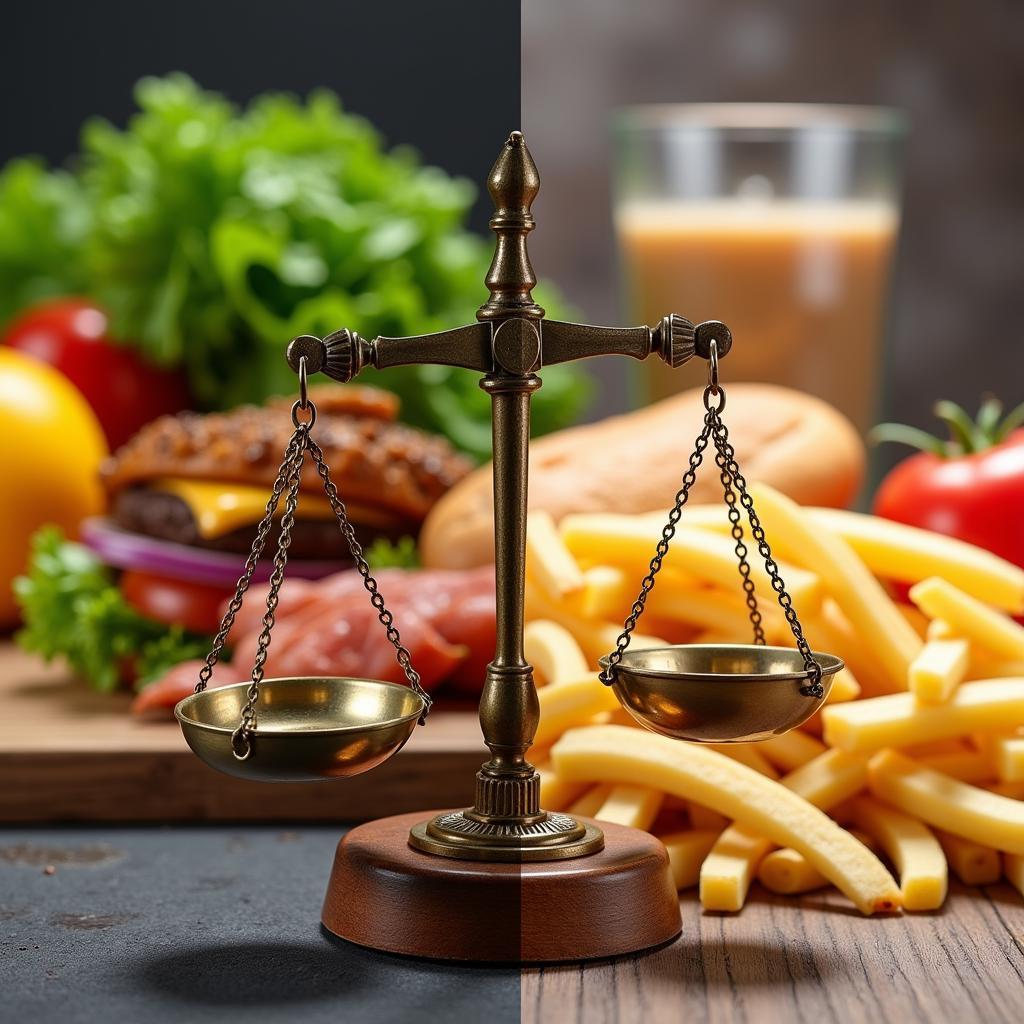 Fast food regulation debate showing healthy and unhealthy food options