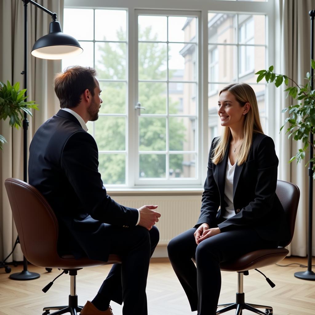 IELTS examiner interviewing candidate about favorite places
