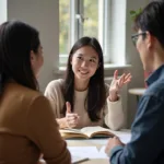 Student discussing favorite writer in IELTS speaking test