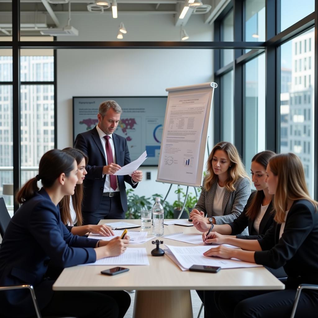 Women executives discussing strategy in corporate boardroom