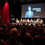 Audience members engaging with filmmakers during a film festival Q&A session