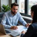 Professional financial advisor consulting with client