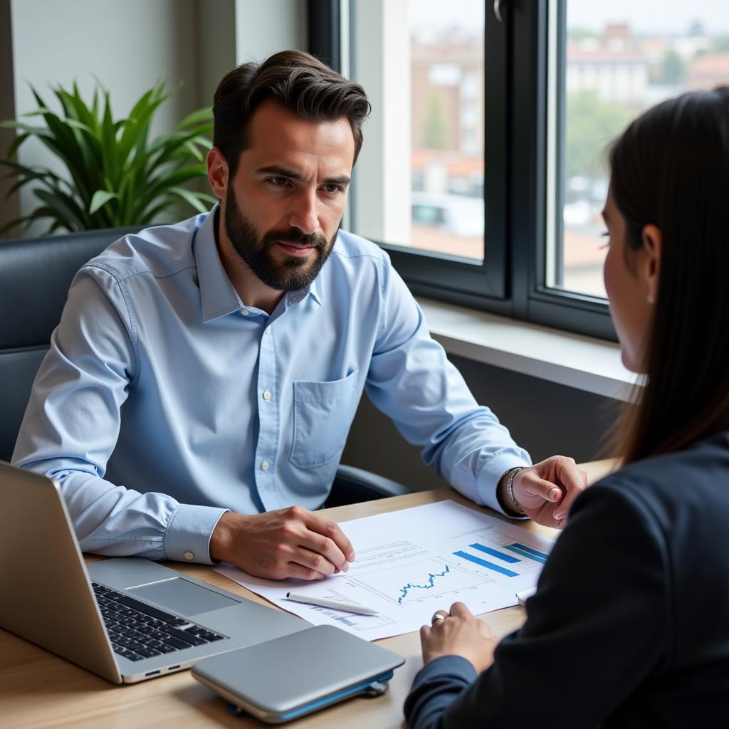 Professional financial advisor consulting with client