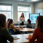 Students participating in financial education class discussion
