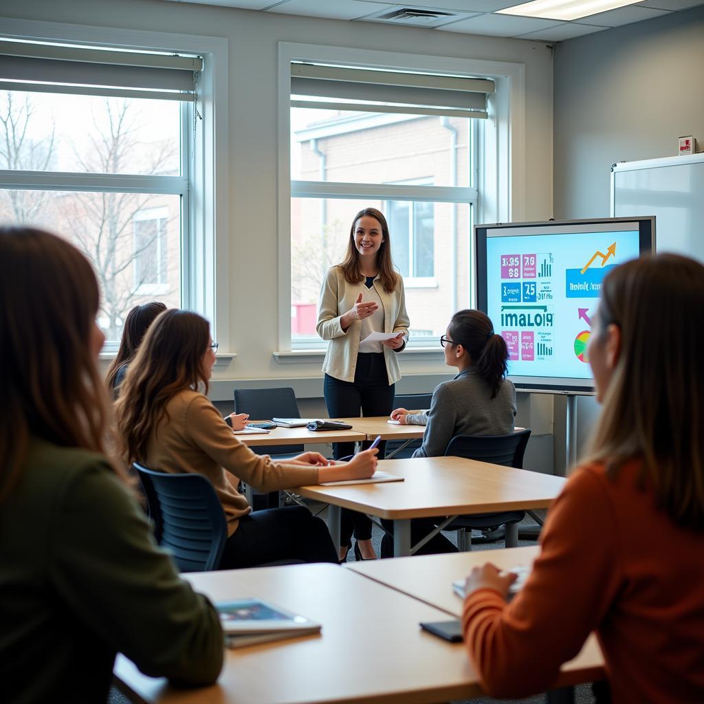 Students participating in financial education class discussion