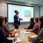 Students learning financial management concepts in modern classroom setting