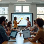 High school students learning about financial literacy in modern classroom