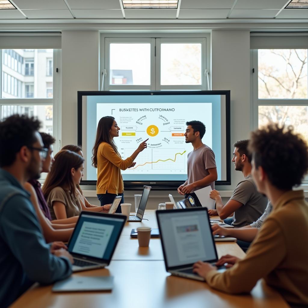 High school students learning about financial literacy in modern classroom