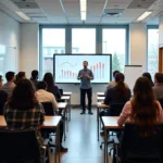 Students learning about financial concepts in a modern classroom setting