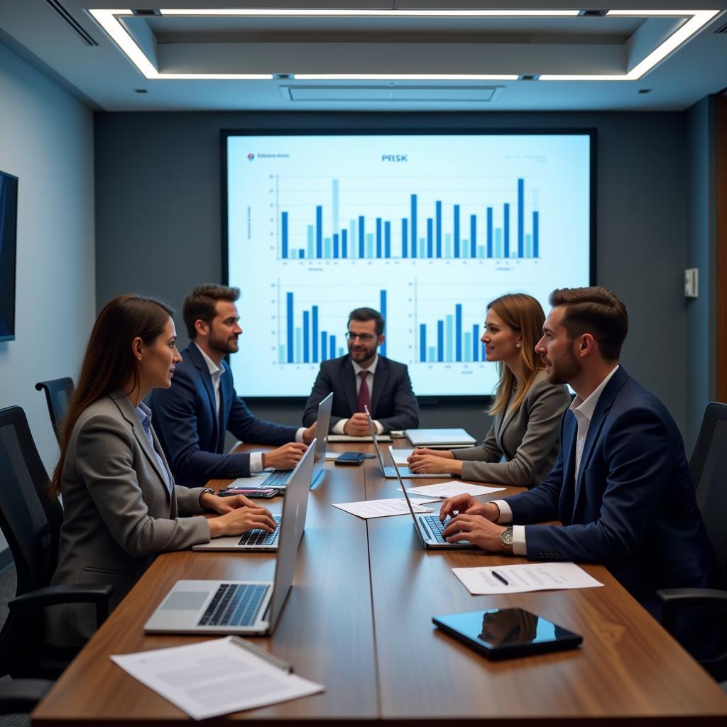 Financial experts analyzing investment risks in professional setting
