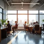 Modern office workers enjoying flexible working schedule