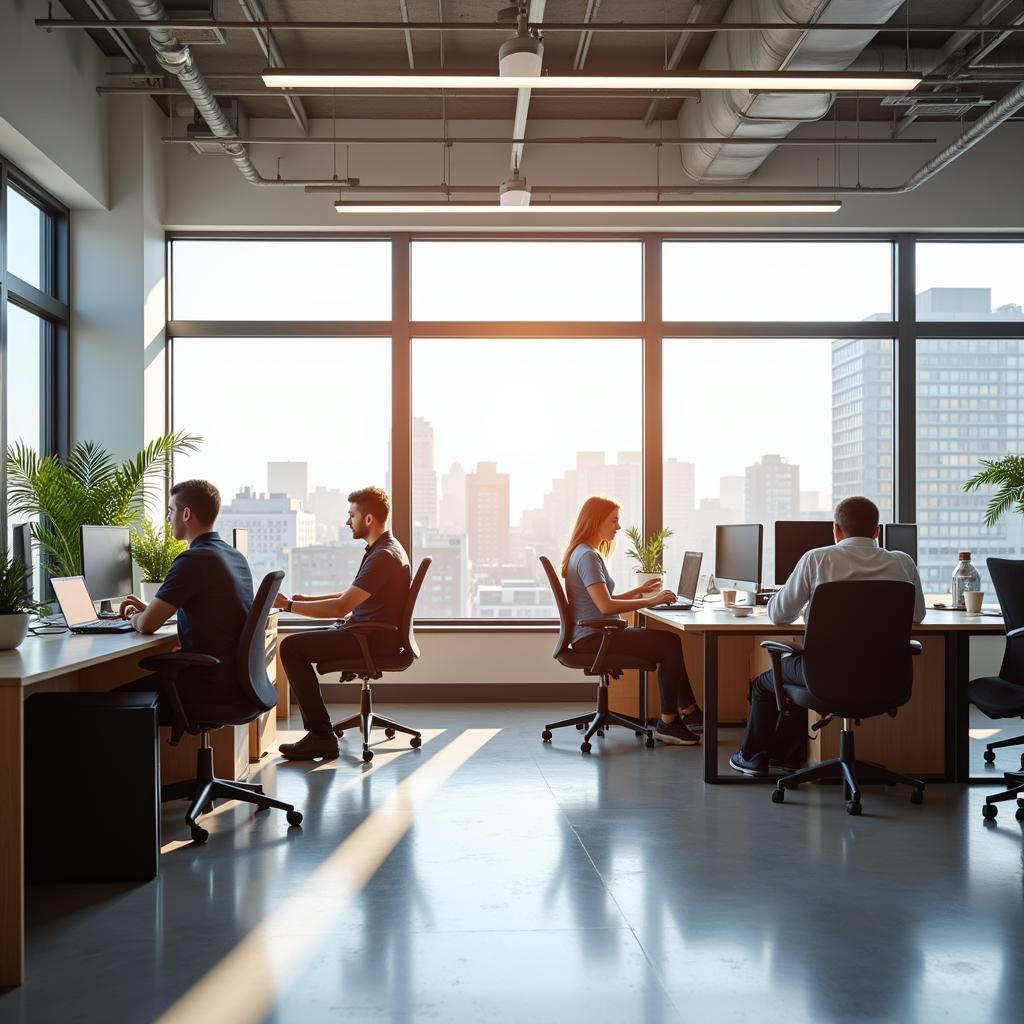 Modern office workers enjoying flexible working schedule