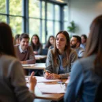 Students participating in classroom discussion about free university education