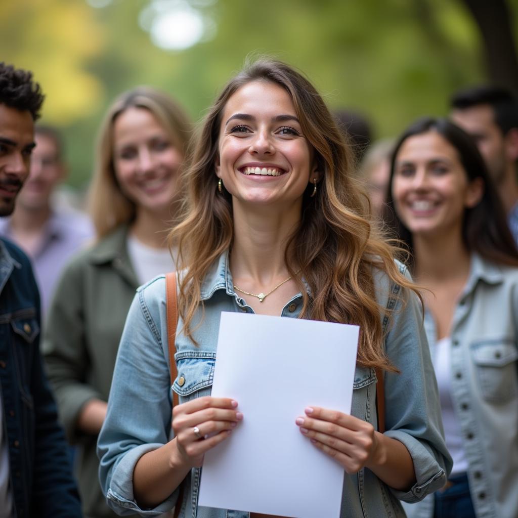 Friend celebrating academic achievement with scholarship announcement