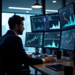 Professional fund managers analyzing financial market data