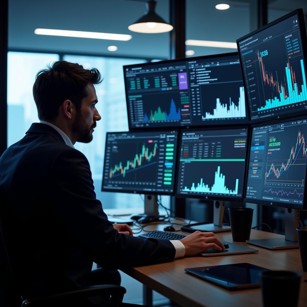 Professional fund managers analyzing financial market data