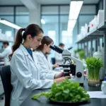 Scientists conducting genetic engineering research in modern laboratory