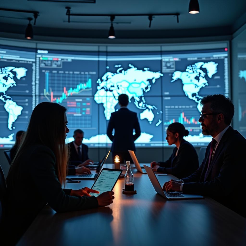International investors analyzing global market trends and data