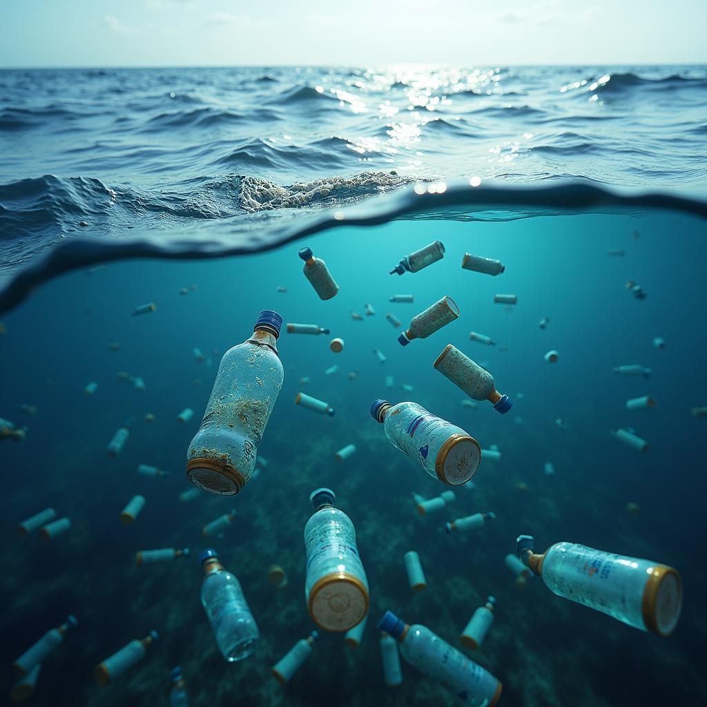 Global plastic pollution crisis showing plastic waste in ocean
