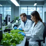 Scientific research on genetically modified crops in modern laboratory