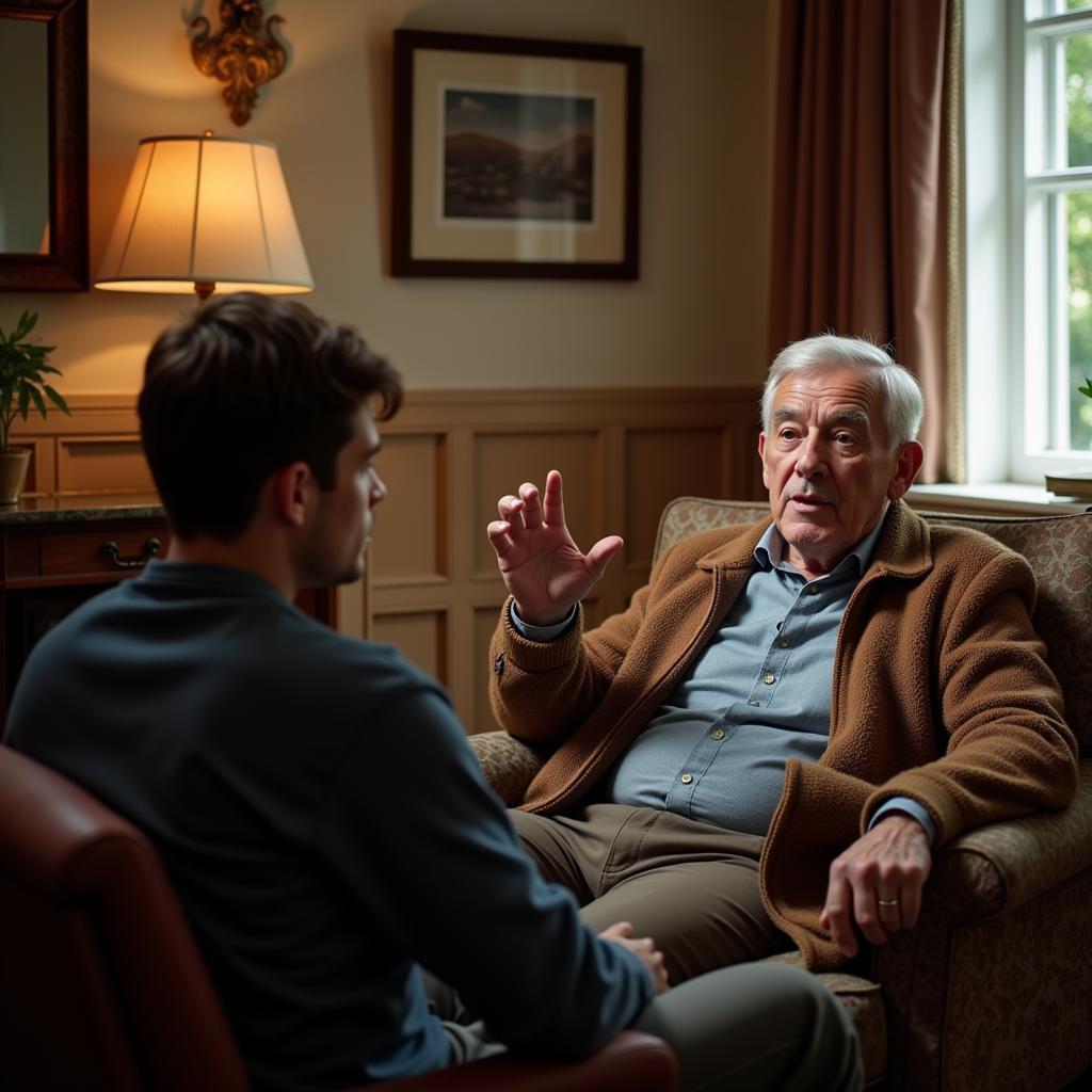Elderly man sharing wisdom with younger generation