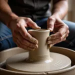 A skilled artisan crafting traditional pottery in workshop setting