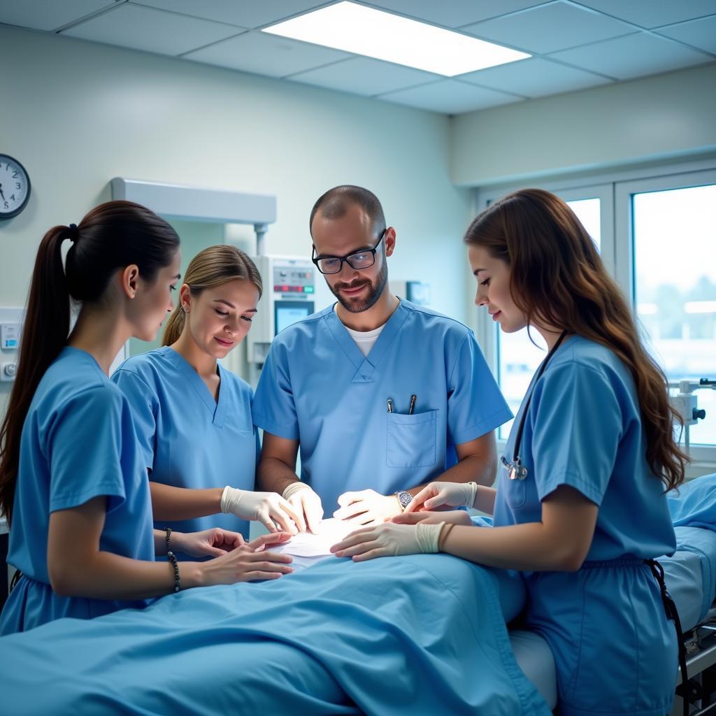 Healthcare professionals treating diverse group of patients