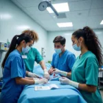 Healthcare professionals working in hospital setting