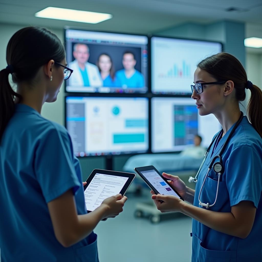 Healthcare professionals utilizing modern digital tools for patient care