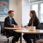 IELTS Speaking examiner interviewing candidate about helping others