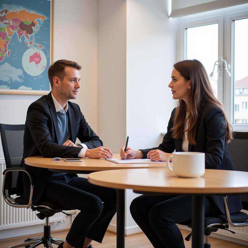 IELTS Speaking examiner interviewing candidate about helping others