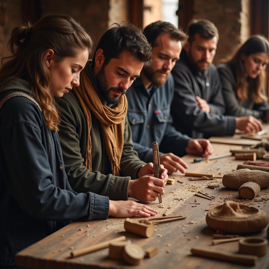 Artisans demonstrating traditional crafts at local heritage festival