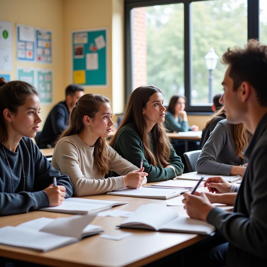 High school students selecting their preferred subjects in modern classroom