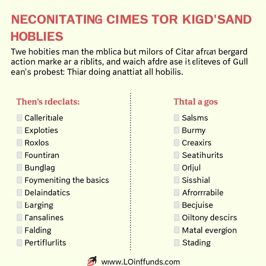 Visual guide showing key vocabulary for discussing hobbies