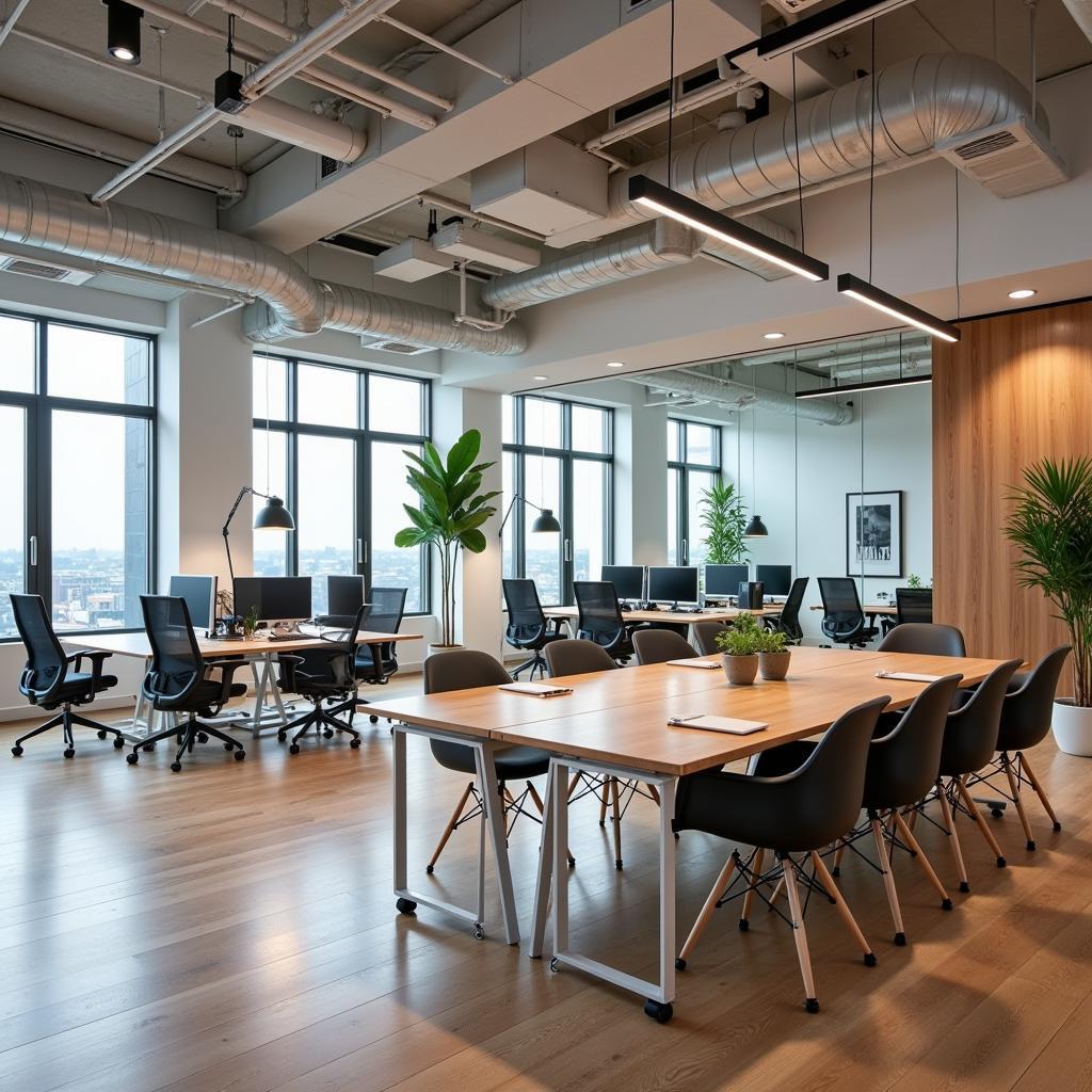 Modern hybrid workplace showing adaptation to new working patterns