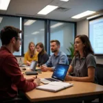IELTS candidate explaining AI programming skills during speaking test