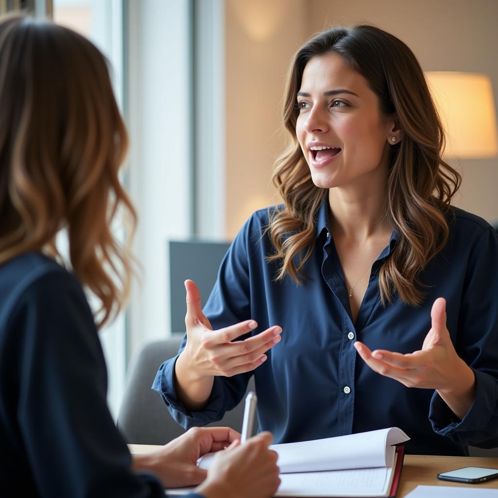 IELTS candidate delivering confident presentation during speaking test