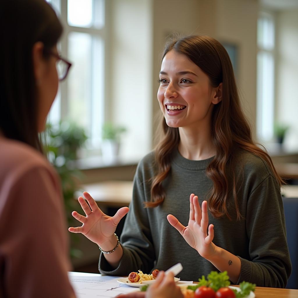 Student describing traditional childhood food during IELTS test