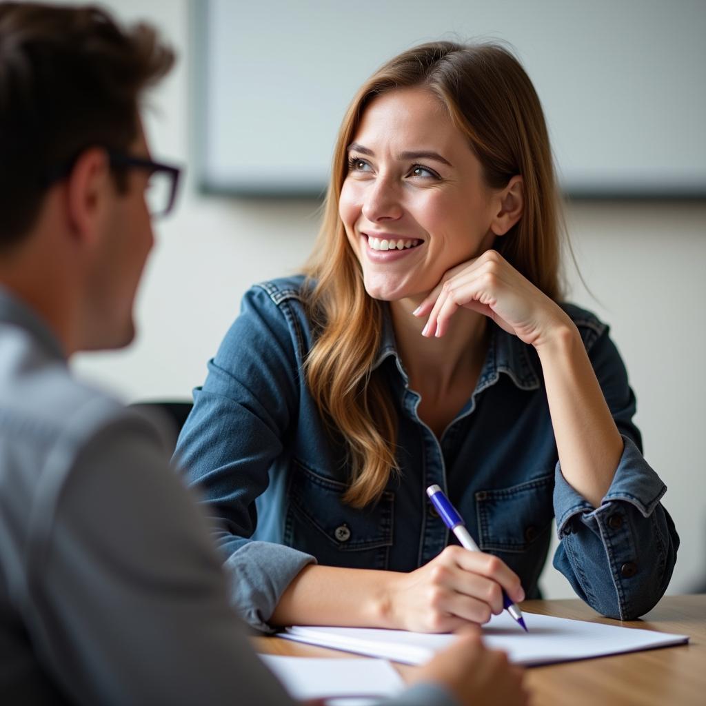 Professional delivering structured response to IELTS cue card