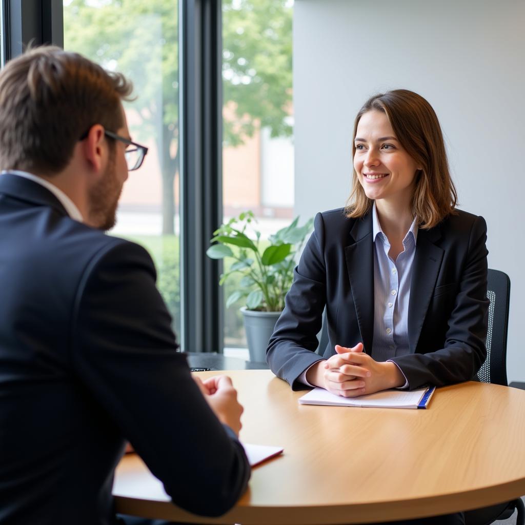IELTS Speaking examiner and candidate discussing urban life