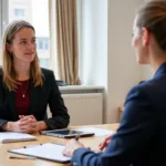 IELTS examiner discussing goals with candidate