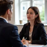 IELTS speaking examiner listening to candidate describe challenging experience