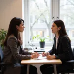 IELTS Speaking Test Environment with Examiner and Candidate