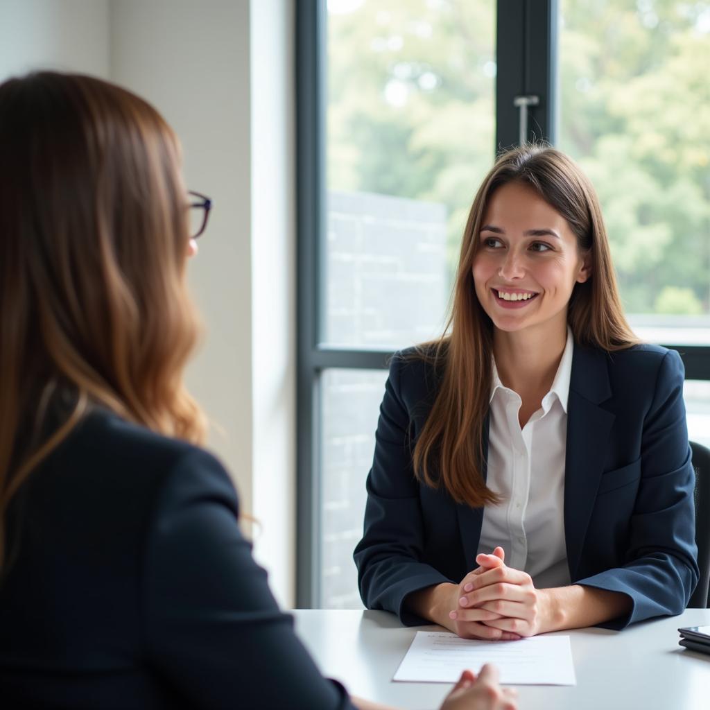IELTS speaking examiner and candidate having a professional conversation