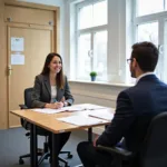 IELTS Speaking Test Environment with Examiner and Candidate
