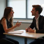 IELTS speaking examiner listening to candidate describe favorite song