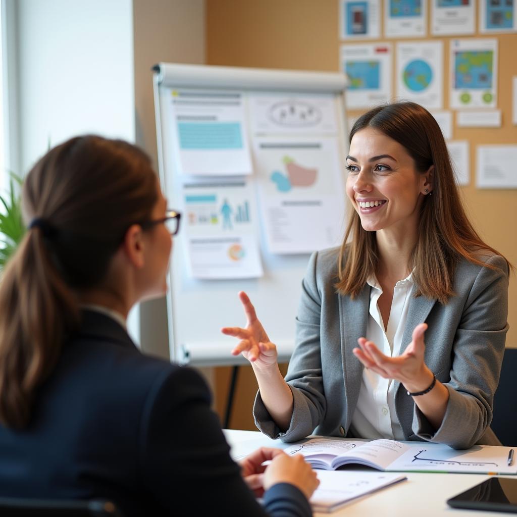 IELTS examiner providing feedback on speaking performance