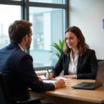 IELTS examiner conducting speaking test with candidate