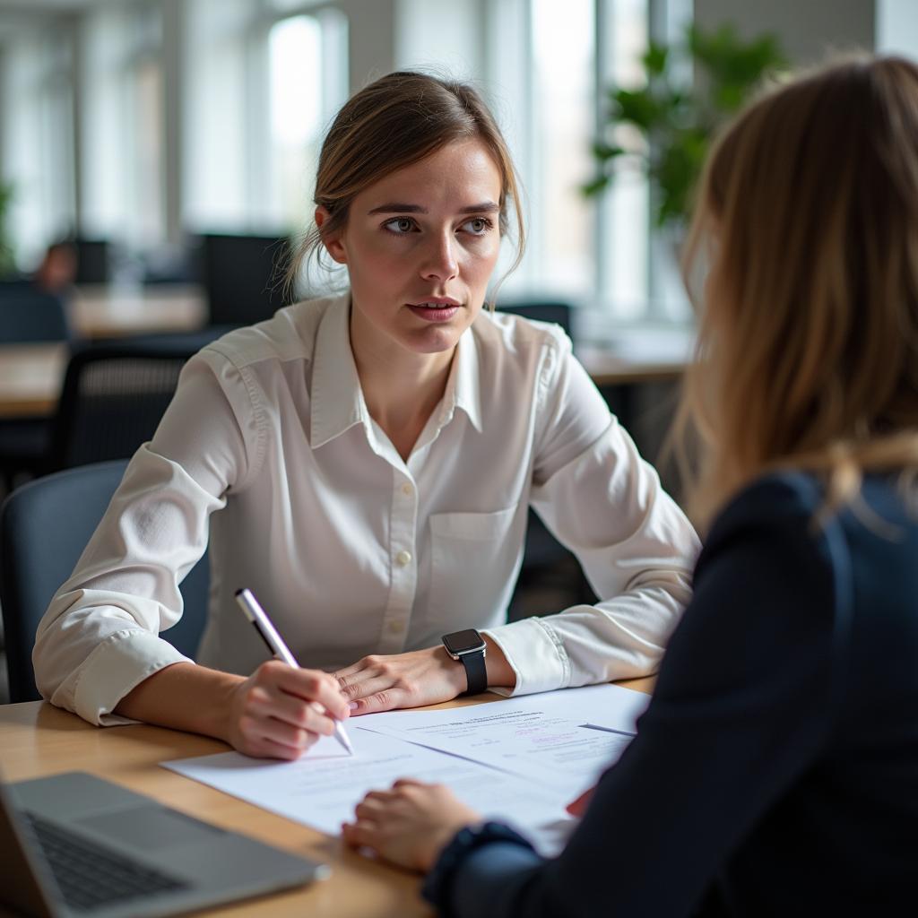 IELTS examiner interviewing candidate about group project